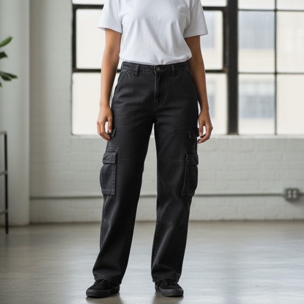 Garage Black Cargo Pants 3 Relaxed Fit Wide Leg 3